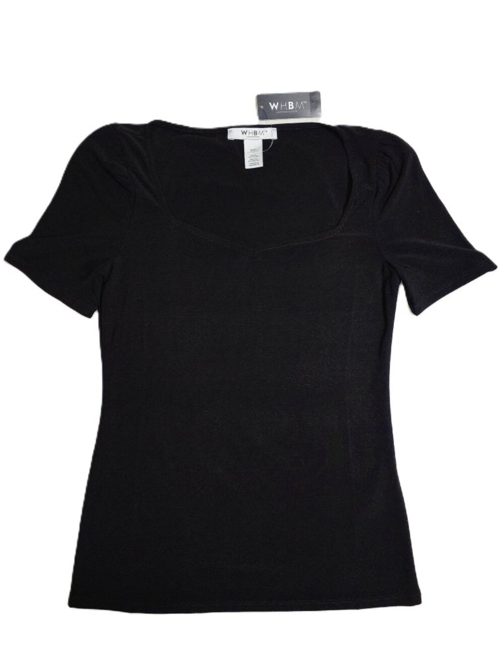 NWT White House Black Market Sweetheart Puff Short Sleeve Black Top Size XXS